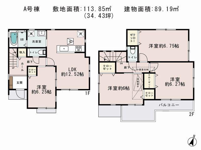 Floor plan. (A Building), Price 38,800,000 yen, 4LDK, Land area 113.92 sq m , Building area 89.19 sq m