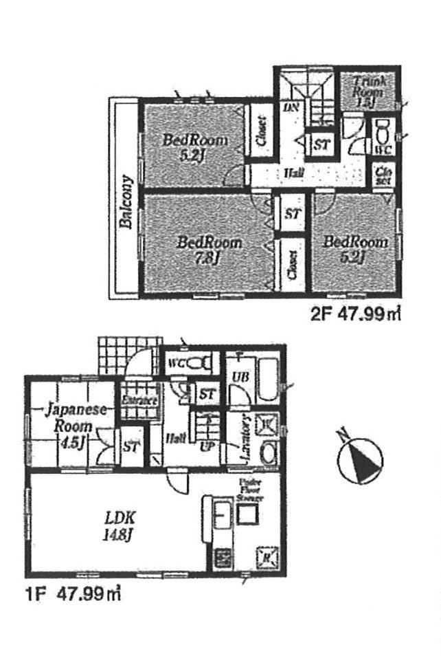 Floor plan. (1 Building), Price 42,800,000 yen, 4LDK, Land area 94.95 sq m , Building area 95.98 sq m