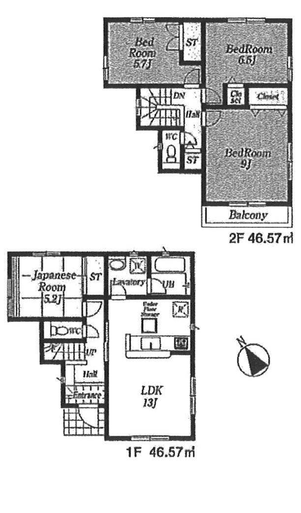 Floor plan. (Building 2), Price 38,800,000 yen, 4LDK, Land area 94.95 sq m , Building area 93.14 sq m