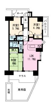 Floor plan. 3LDK, Price 23.8 million yen, Occupied area 63.69 sq m , Balcony area 4.03 sq m with a spacious garden 3LDK (1 January 2014) Shooting