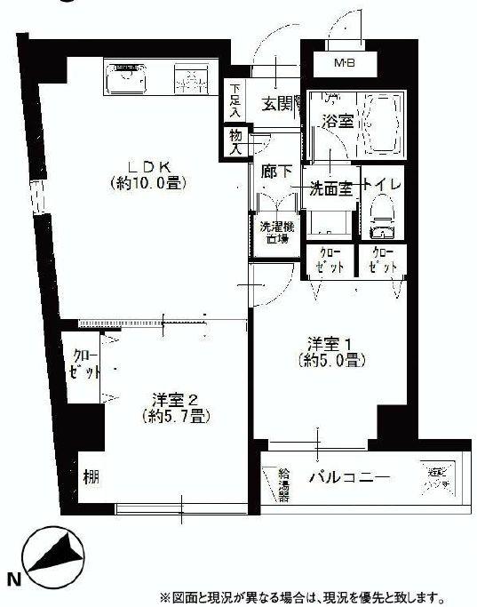 Floor plan. 2LDK, Price 24,900,000 yen, Occupied area 45.42 sq m , Balcony area 4.07 sq m