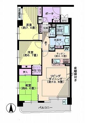 Floor plan. 3LDK, Price 37.5 million yen, Occupied area 81.64 sq m , Balcony area 10.77 sq m