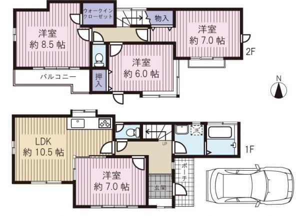 Floor plan. 35,800,000 yen, 4LDK, Land area 96.07 sq m , Building area 87.47 sq m