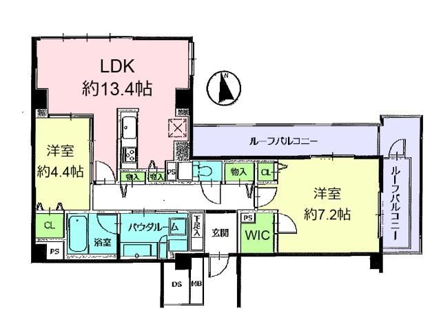 Floor plan. 2LDK, Price 36,800,000 yen, Occupied area 64.35 sq m Initiative Kokubunji Hon Floor