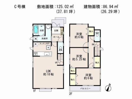 Floor plan. (C Building), Price 44,800,000 yen, 3LDK, Land area 125.02 sq m , Building area 86.94 sq m