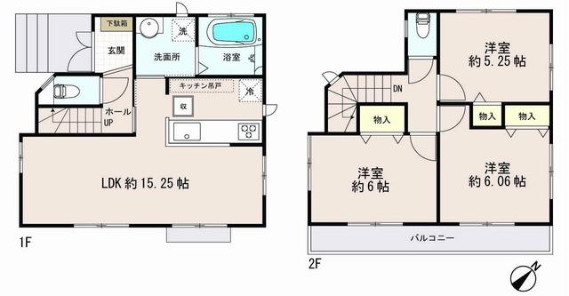 Floor plan. 42,800,000 yen, 3LDK, Land area 95.55 sq m , Building area 76.38 sq m
