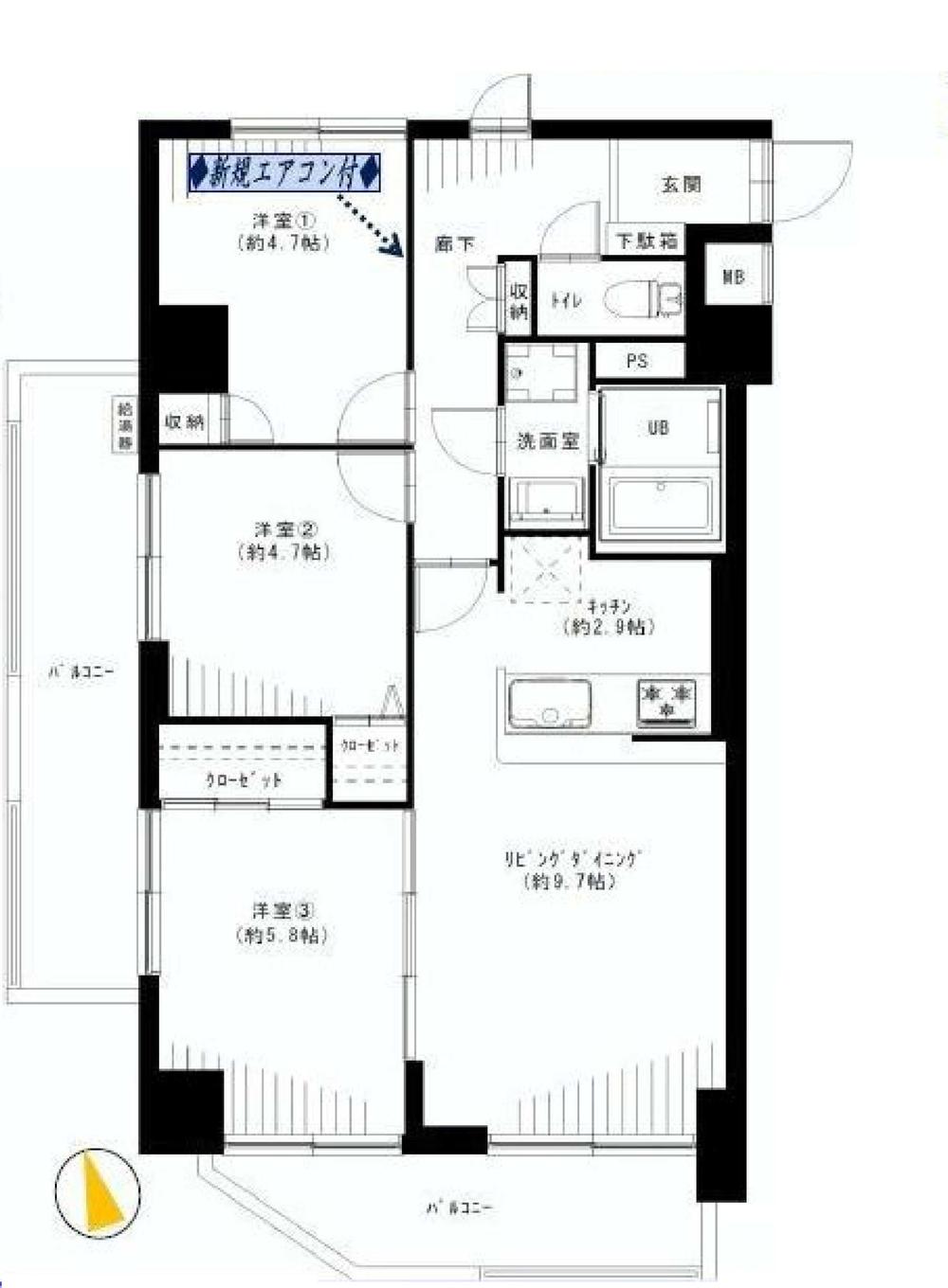 Floor plan. 3LDK, Price 31,800,000 yen, Footprint 65 sq m