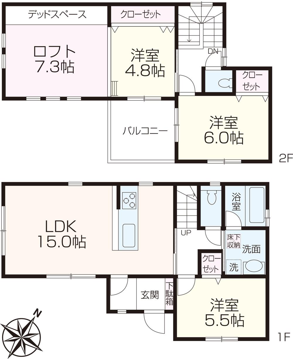 Floor plan. (A Building), Price 39,800,000 yen, 3LDK, Land area 98.33 sq m , Building area 77.21 sq m