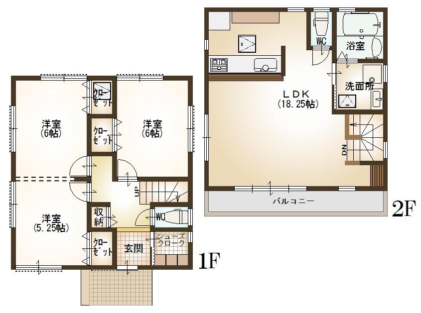Floor plan. (Building 2), Price 35,800,000 yen, 3LDK, Land area 114.16 sq m , Building area 82.21 sq m