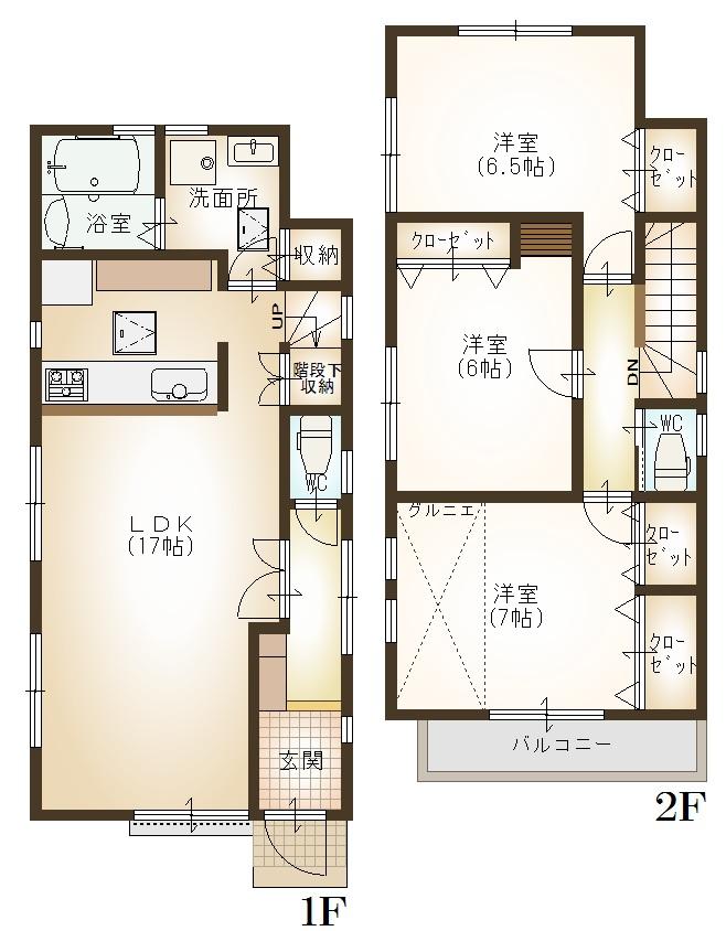 Floor plan. (1 Building), Price 42,800,000 yen, 3LDK, Land area 108.62 sq m , Building area 86.66 sq m