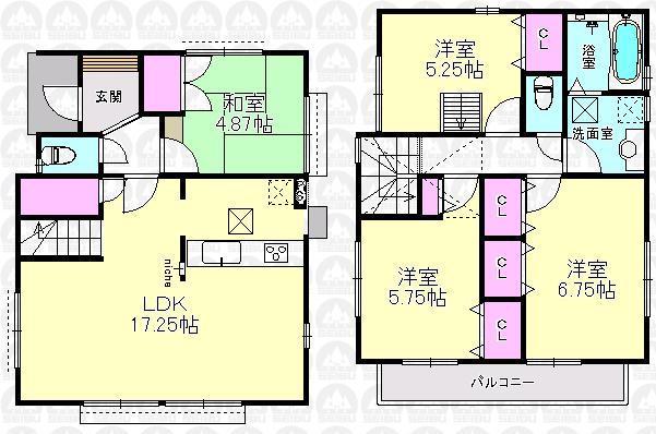 Floor plan. (1 Building), Price 55,800,000 yen, 4LDK, Land area 90.1 sq m , Building area 92.34 sq m