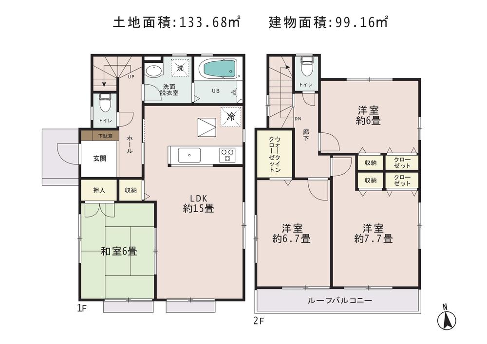 Floor plan. (Building 2), Price 40,800,000 yen, 4LDK, Land area 133.68 sq m , Building area 99.16 sq m