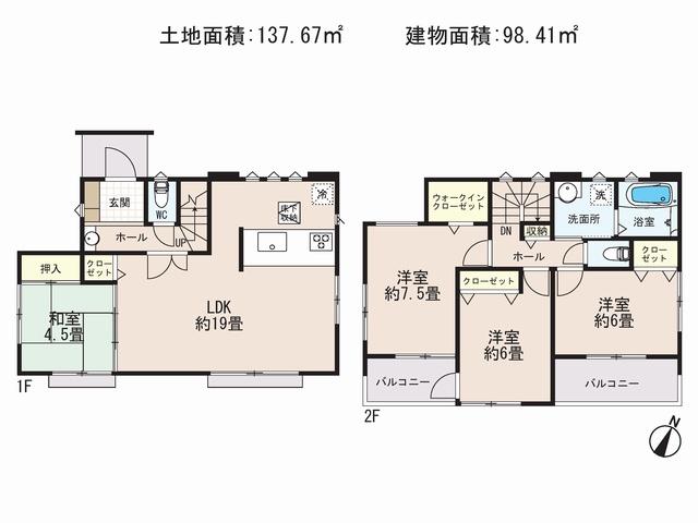Floor plan. 40,800,000 yen, 4LDK + S (storeroom), Land area 137.67 sq m , Building area 98.41 sq m