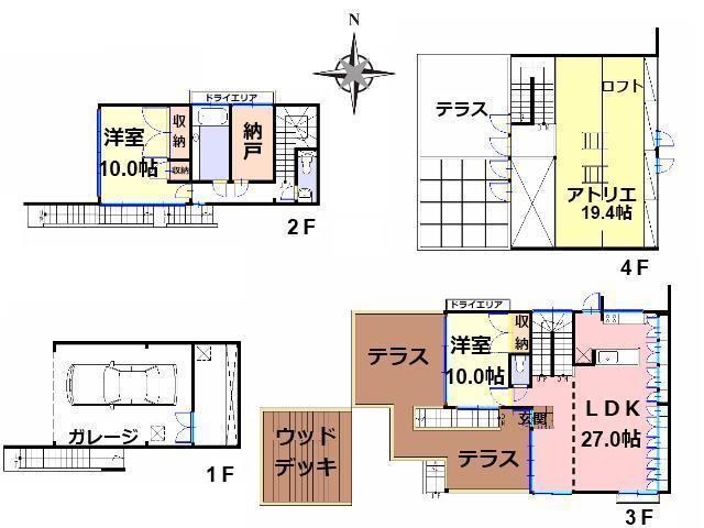 Floor plan. 69,800,000 yen, 3LDK+S, Land area 223.04 sq m , Building area 188.98 sq m Kokubunji Minami-machi 3-chome Floor