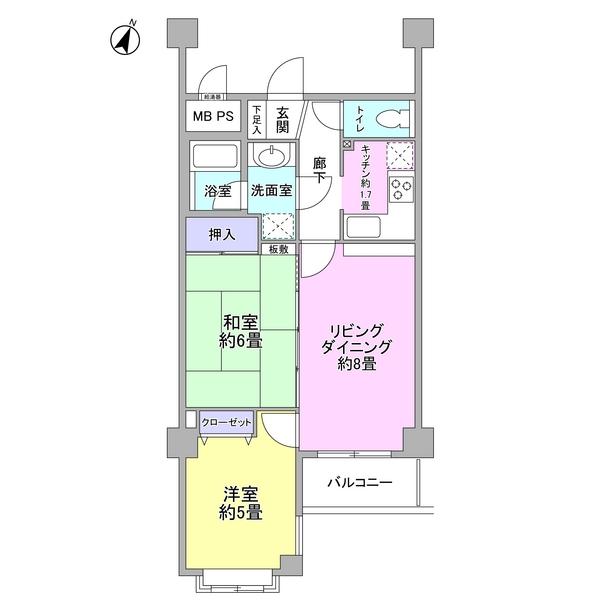 Floor plan. 2LDK, Price 29,800,000 yen, Occupied area 51.84 sq m , Balcony area 3.51 sq m