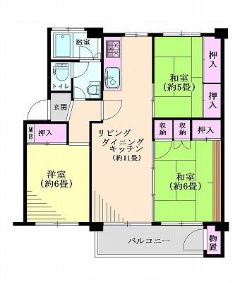 Floor plan. 3LDK, Price 11.9 million yen, Occupied area 62.22 sq m , Balcony area 8.2 sq m