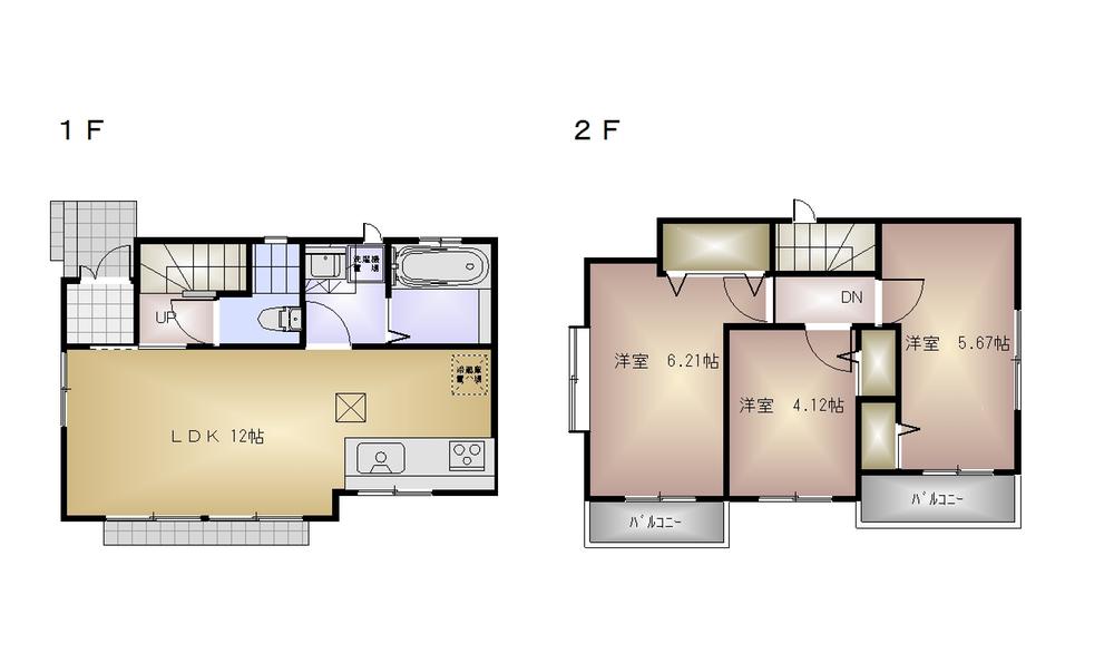 Floor plan. (Building 2), Price 29,800,000 yen, 3LDK, Land area 83.06 sq m , Building area 65.68 sq m