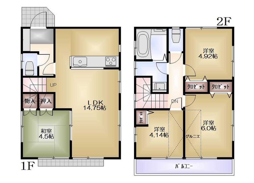 Floor plan. (1 Building), Price 36,900,000 yen, 4LDK, Land area 100.11 sq m , Building area 79.48 sq m