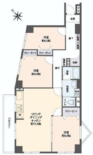 Floor plan. 3LDK, Price 22,800,000 yen, Footprint 76.1 sq m , Balcony area 6.52 sq m
