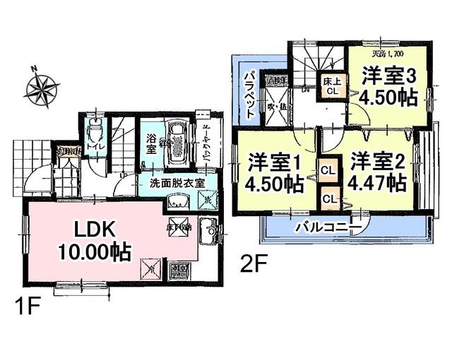 Floor plan. 36,800,000 yen, 3LDK, Land area 71.97 sq m , Taken between the building area 57.37 sq m Kokubunji Honda 5-chome