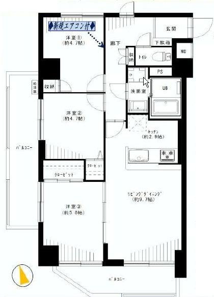 Floor plan. 3LDK, Price 32,800,000 yen, Footprint 65 sq m , Balcony area 13.6 sq m