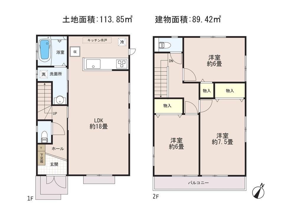 Floor plan. 41,800,000 yen, 3LDK, Land area 113.85 sq m , Building area 89.42 sq m