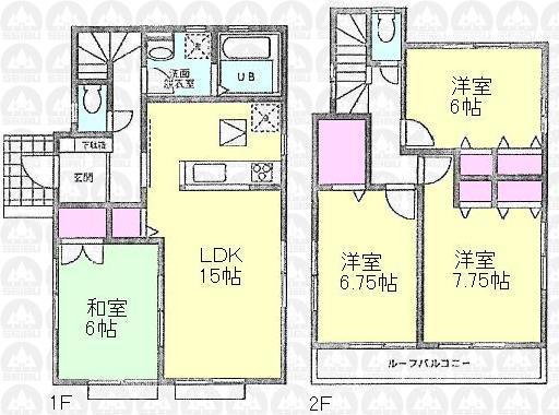 Floor plan. (Building 2), Price 40,800,000 yen, 4LDK, Land area 133.68 sq m , Building area 99.16 sq m