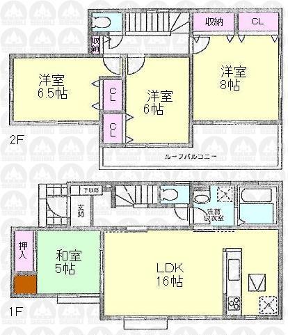 Floor plan. (1 Building), Price 43,800,000 yen, 4LDK, Land area 130.43 sq m , Building area 99.36 sq m