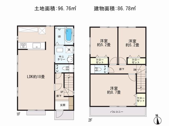 Floor plan. 33,800,000 yen, 3LDK, Land area 96.76 sq m , Building area 86.78 sq m