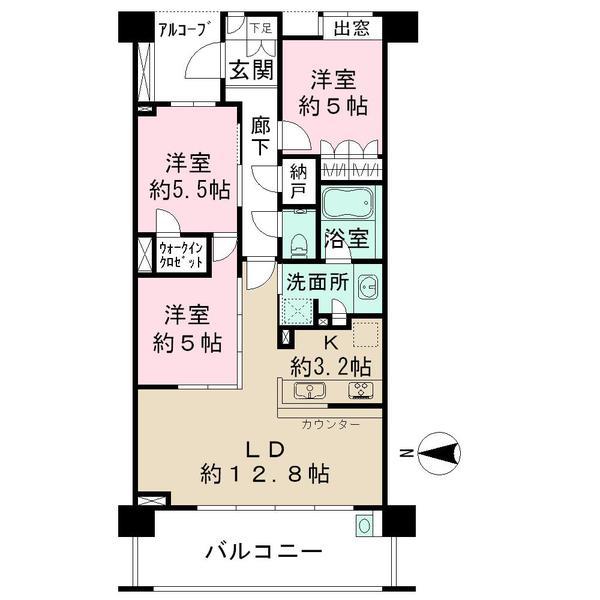 Floor plan. 3LDK, Price 44,900,000 yen, Occupied area 70.43 sq m , Balcony area 13.12 sq m