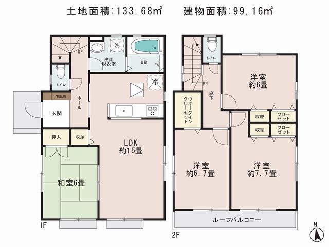 Floor plan. (Building 2), Price 40,800,000 yen, 4LDK, Land area 133.68 sq m , Building area 99.16 sq m