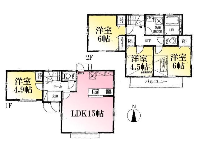 Floor plan. 39,800,000 yen, 4LDK, Land area 120.19 sq m , Building area 85.75 sq m west Koigakubo 1-chome Floor Plan