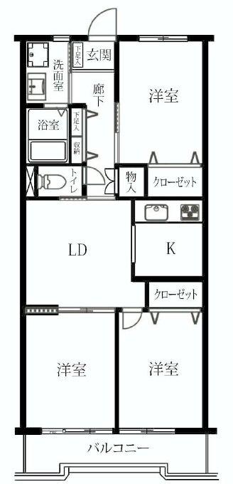 Floor plan. 3LDK, Price 23.8 million yen, Footprint 64.9 sq m , Balcony area 7.71 sq m
