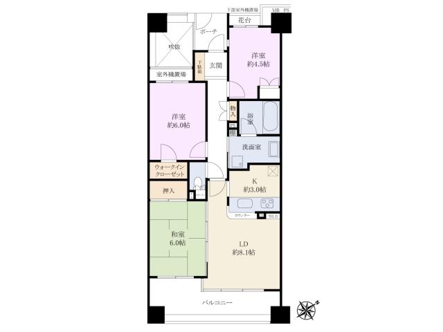 Floor plan. 3LDK, Price 29,800,000 yen, Occupied area 64.13 sq m , Balcony area 10.23 sq m Leksell Mansion Kokubunji Floor