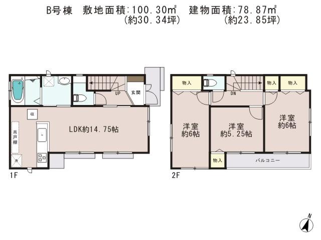 Floor plan. (B Building), Price 35,800,000 yen, 3LDK, Land area 100.3 sq m , Building area 78.87 sq m