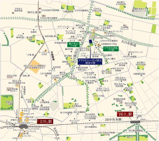 Local guide map. JR "National" station ・ Living ease spreads available "Tachikawa" Station 2 Station, Comfortable living convenience environment. (Local guide map)