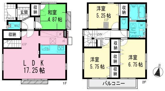 Floor plan. 53,800,000 yen, 4LDK, Land area 90.1 sq m , Building area 92.34 sq m