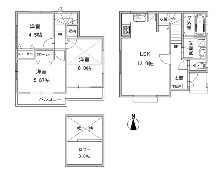 Floor plan. (Building 2), Price 33,300,000 yen, 3LDK, Land area 86.07 sq m , Building area 68.83 sq m