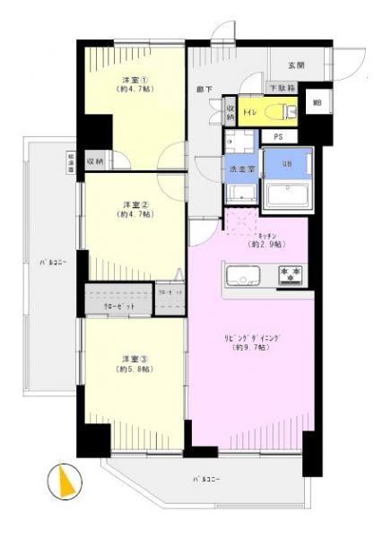Floor plan. 3LDK, Price 31,800,000 yen, Footprint 65 sq m , Balcony area 13.6 sq m