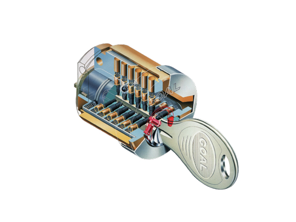 Security.  [Dimple cylinder key] The front door lock of each dwelling unit is, Adopted dimple cylinder key of effective reversible type in picking prevention. (Conceptual diagram)