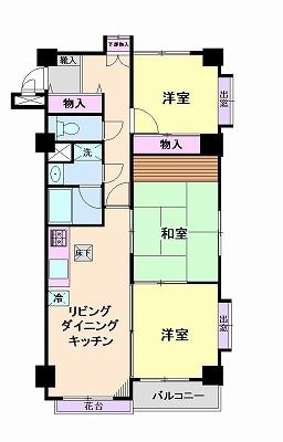 Floor plan. 3LDK, Price 19,800,000 yen, Occupied area 64.57 sq m , Balcony area 2.41 sq m