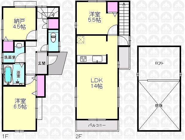 Floor plan. (Building 2), Price 43,500,000 yen, 2LDK+S, Land area 91.7 sq m , Building area 73.28 sq m