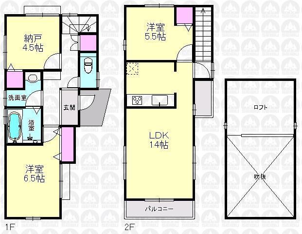 Floor plan. (1 Building), Price 42,800,000 yen, 2LDK+S, Land area 91.65 sq m , Building area 73.28 sq m