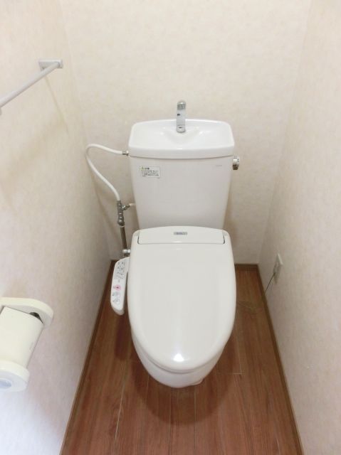 Toilet. Toilet is with a happy shower