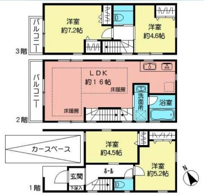 Floor plan. (1 Building), Price 45,800,000 yen, 4LDK, Land area 57.34 sq m , Building area 96.15 sq m
