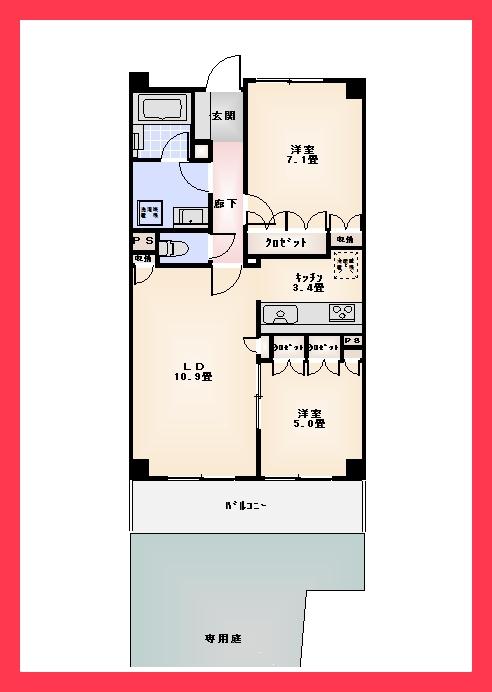 Floor plan. 2LDK, Price 29,800,000 yen, Occupied area 61.54 sq m
