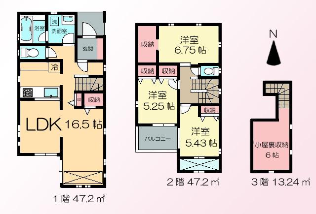 Floor plan. 50,800,000 yen, 3LDK + S (storeroom), Land area 149.51 sq m , Building area 90.67 sq m