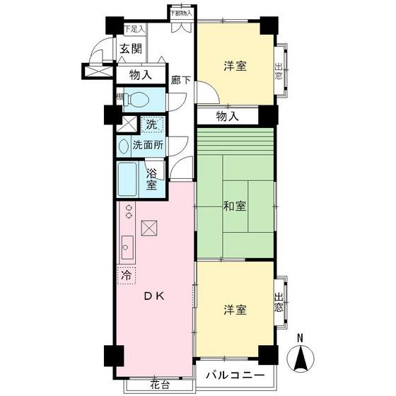 Floor plan. 3DK, Price 19,800,000 yen, Occupied area 64.57 sq m , Balcony area 2.41 sq m