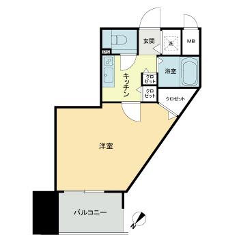 Floor plan. 1K, Price 14.8 million yen, Occupied area 24.33 sq m , Balcony area 2 sq m 1K Occupied area 24.33 sq m