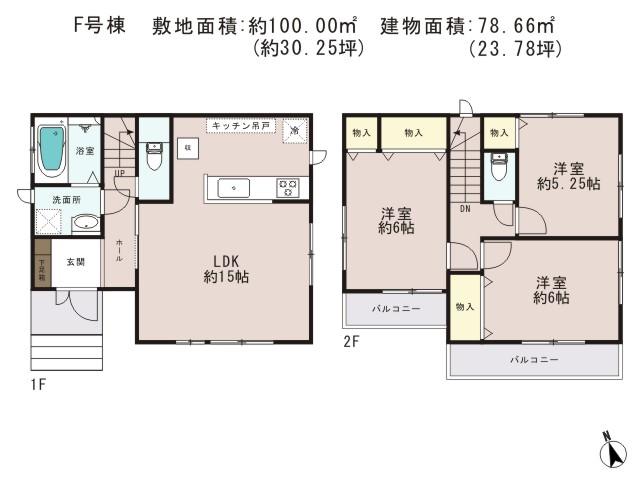 Floor plan. (F Building), Price 44,800,000 yen, 3LDK, Land area 100 sq m , Building area 78.86 sq m